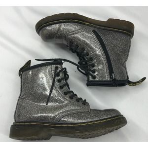 Dr. Martens 1460 Toddler Girls 10 Patent Leather Glitter silver Boots